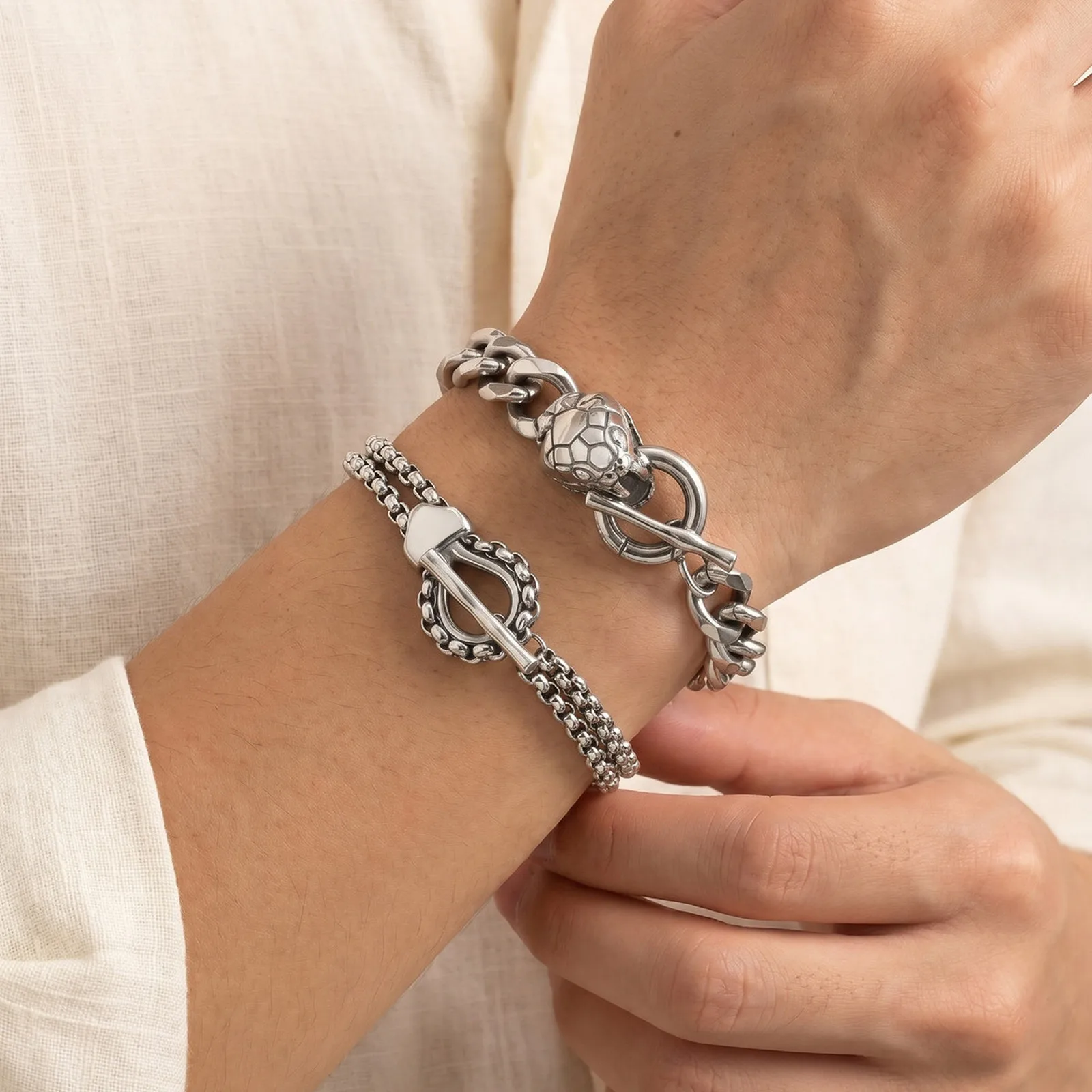 Vnox Edelstahl Schlangenkopf OT-Verschluss Kubanische Kette Armband für Männer, Gothic Punk Box-Ketten-Schmuck, Hip-Hop Geschenk für Ihn Image