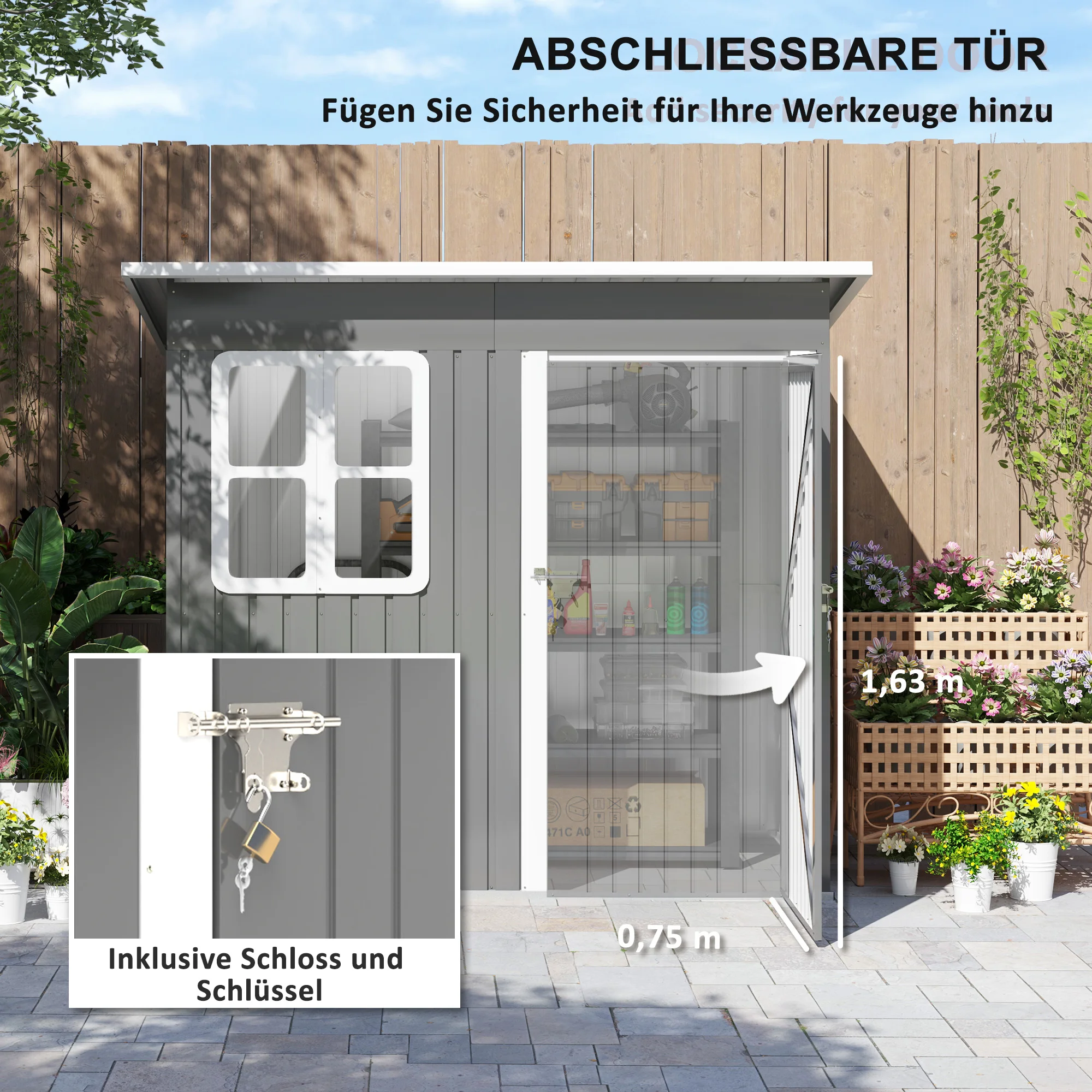 Abri de jardin/chalet 221 x 133 x 190/173 cm ​ ​ Abri de jardin / remise. Fabriqué en métal robuste, idéal pour ranger les outils agricoles dans une cour ou un jardin, et peut également servir de