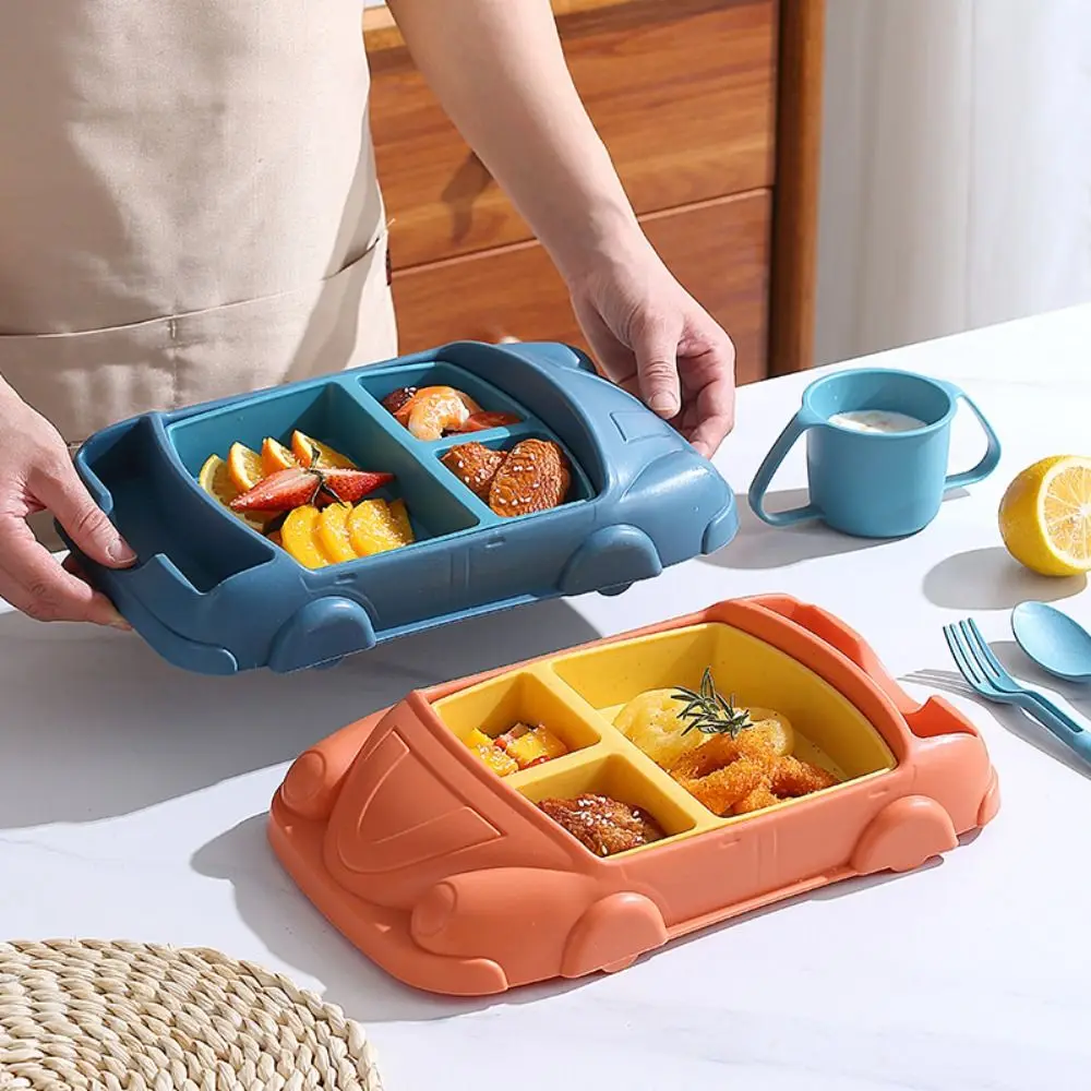 Kreative Auto Geformt Teller Abnehmbare Drop Beständig kinder Geschirr Set Weizen Stroh Cartoon Fütterung Tablett Image