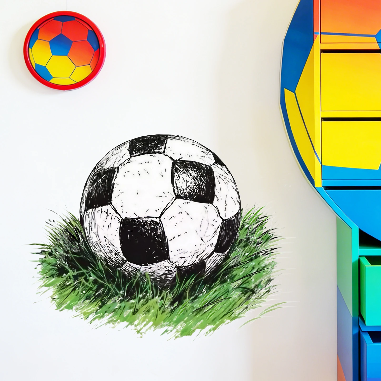 Grüne Fußball-Themen Wandaufkleber zur Heimdekoration, Selbstklebende Wandsticker Geeignet für die Dekoration von Zimmern, Wohnzimmern und Kinderzimmern
