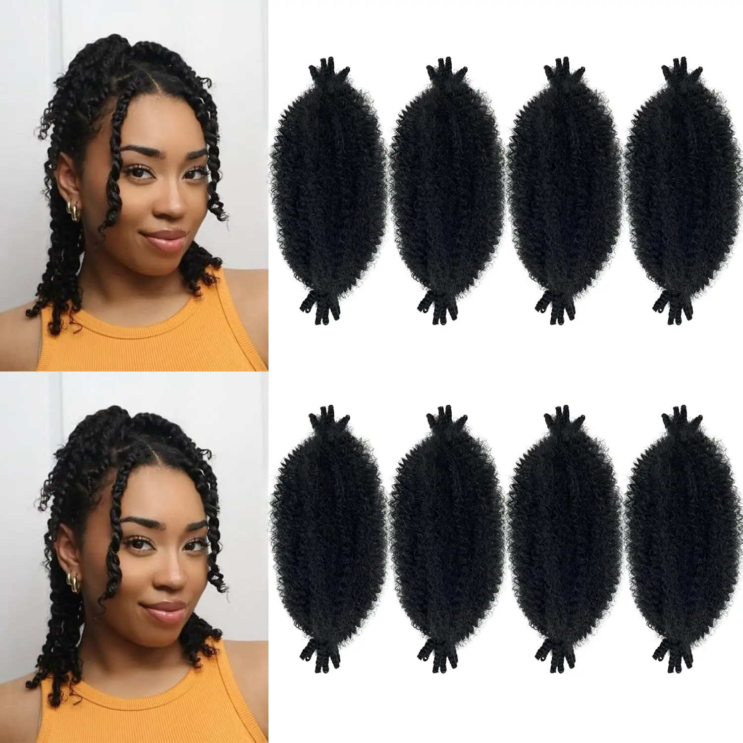 8 Packungen vorgedeeltetes Marley Twist Flechthaar, Kinky Afro Twist Haar, Chromatism Synthetisches Häkelhaar für weiche Locs Haarverlängerung Image