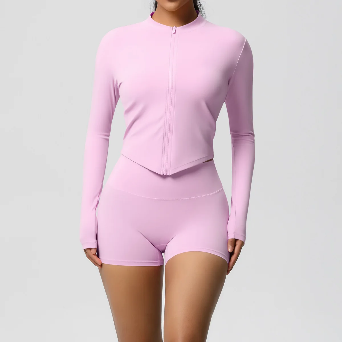 Ensemble de yoga et de sport pour femme à manches longues avec fermeture éclair, tenue de sport, survêtement, combinaison de sport, vêtements de gym, tenue de course et de fitness