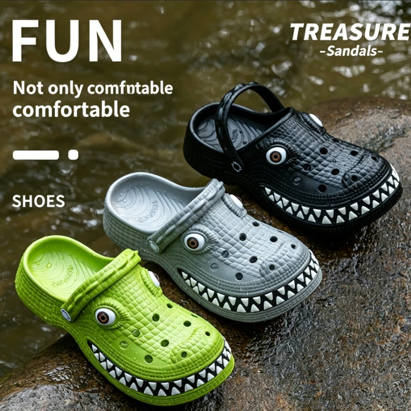 Lustige Krokodil-Clogs, Unisex, weiche Sohle, Slip-On-Schuhe, rutschfest, leicht, atmungsaktiv, für Sommer, Garten, Strand, drinnen und draußen Image