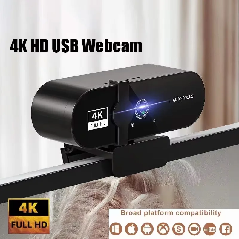 Mini caméra HD 4K 1080P avec autofocus, webcam intégrée, micro intégré, caméra de prise de vue vidéo pour PC portable, interface USB, webcam Full HD 2K
