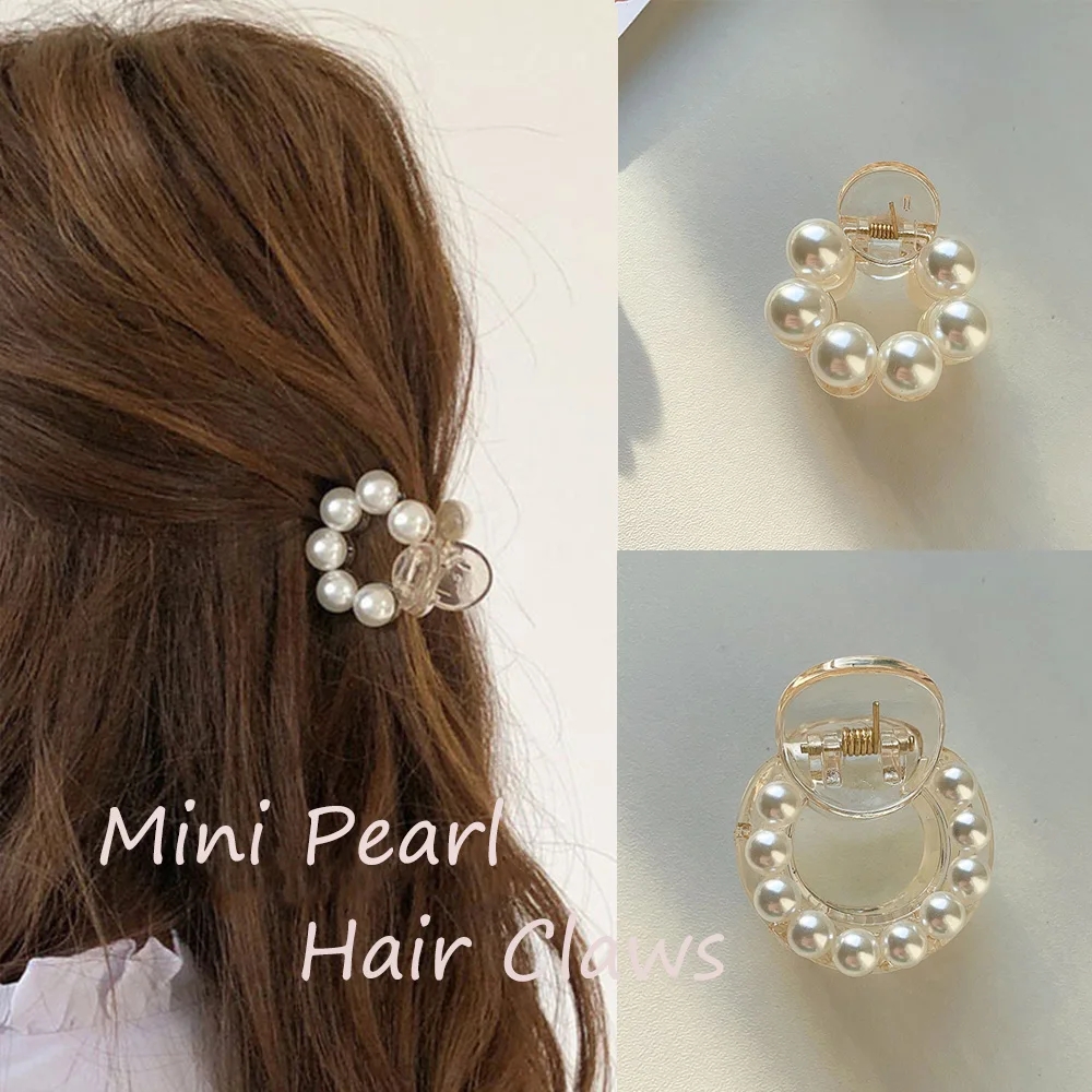 Süße Mini Perle Haar Krallen Acryl Runde Haarnadeln Krabbe Mode Dünne Haarspangen Clips Für Frauen Mädchen Täglichen Haar Styling Werkzeug Image