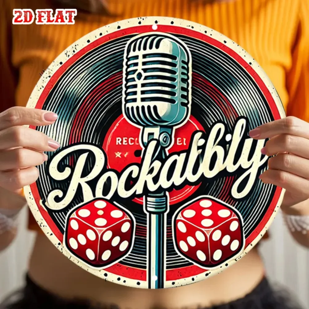 Rockabilly Vintage Mikrofon-Würfel Vinyl-Blechschild - Vintage Langlebige Metallplakette Wanddekoration, Heim Büro Bar Männerhöhle Wandkunst Image