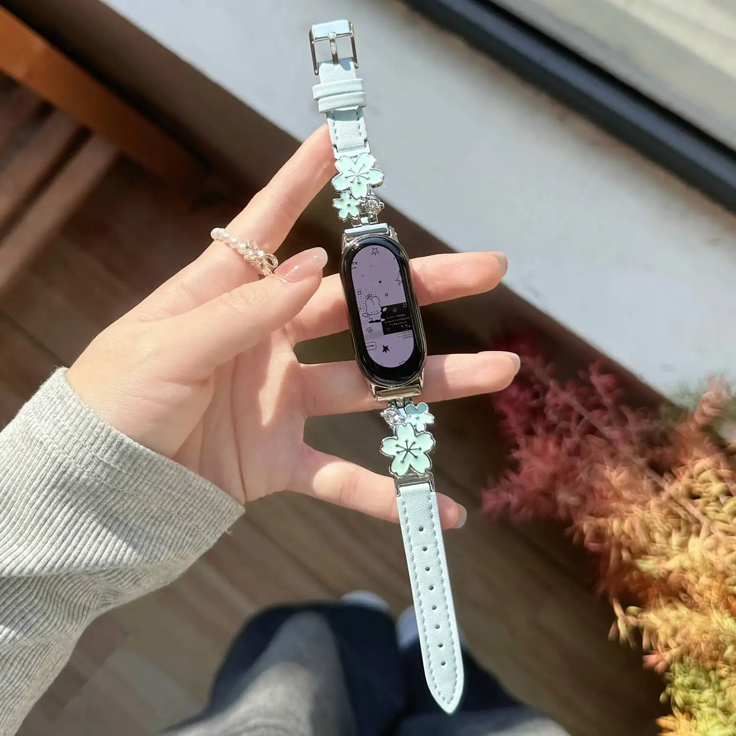 Blumen-Lederarmband für Xiaomi Band 10 9 8 NFC Zubehör Uhrenarmband Damen Image
