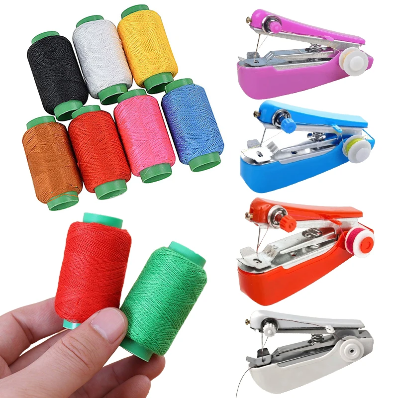 Ensemble de fils à coudre pour machine à coudre, mini machine à coudre portable pour la maison avec 5 rouleaux de fils à coudre aléatoires, outil de broderie ZYF