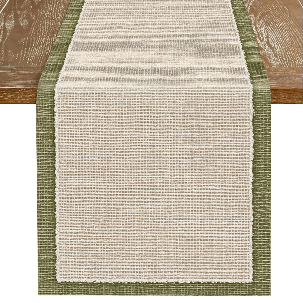 Beige und grün gestreifter Tischläufer – hochwertiger, langlebiger, eleganter Esstisch als Heimdekoration