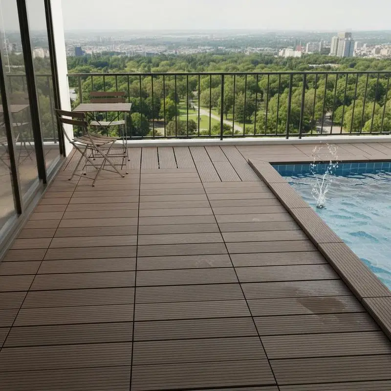 Ineinandergreifende Terrassendielen, 10er-Set, Kunststoff-Holz-WPC-Bodenbelag 300x300 mm, 9290 c ㎡ Ganzjährig nutzbar, für Terrasse, Pool, Balkon, Hinterhof