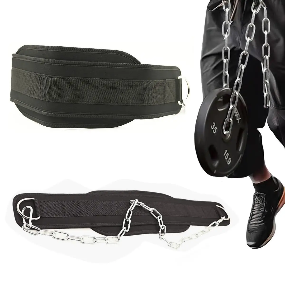 1 Stück Gewichtheber-Rückenband mit Kette, Fitness-Bodybuilding-Klimmzugband, Krafttraining-Gürtel, verdicktes Fitnessgerät für das Training Image