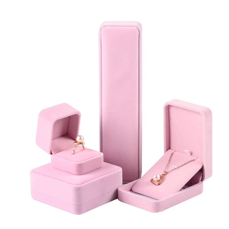 Rosa Samt Full Range Schmuckschatulle Ring Ohrringe Halter Halskette Armband Anhänger Organizer Schmuck Aufbewahrungsbox Geschenketui Image