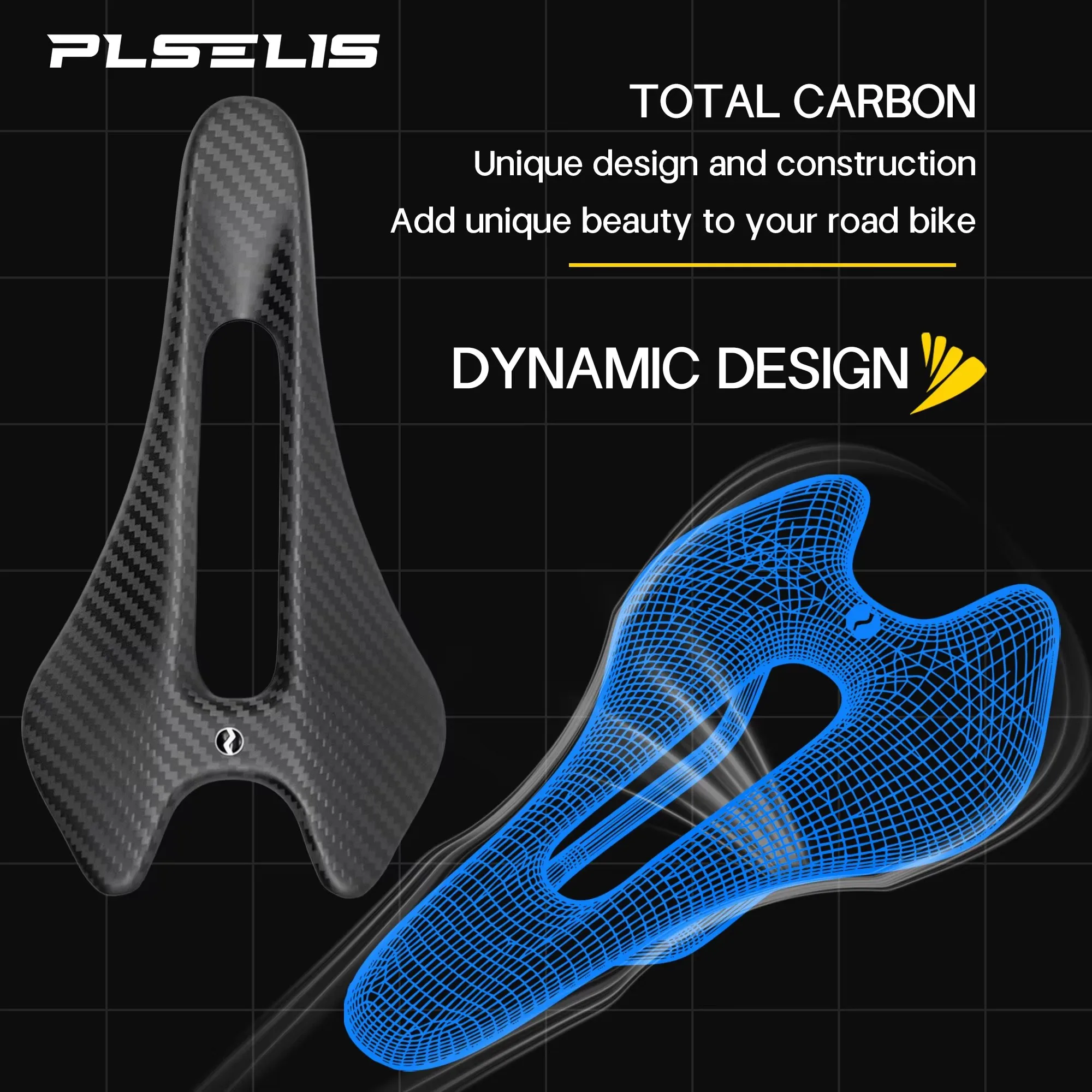 Plselis Leichter Hochfester Carbonfaser-Rennradsattel 56g Hohl Atmungsaktiv Ergonomischer Sitzkissen PS--3005 Image