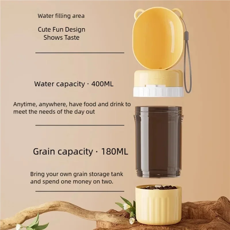2-in-1 Reise-Futterflasche für Haustiere Auslaufsicherer Doppelbehälter für Wasser und Futter Tragbare Outdoor-Wanderschüssel für Hund und Katze Image