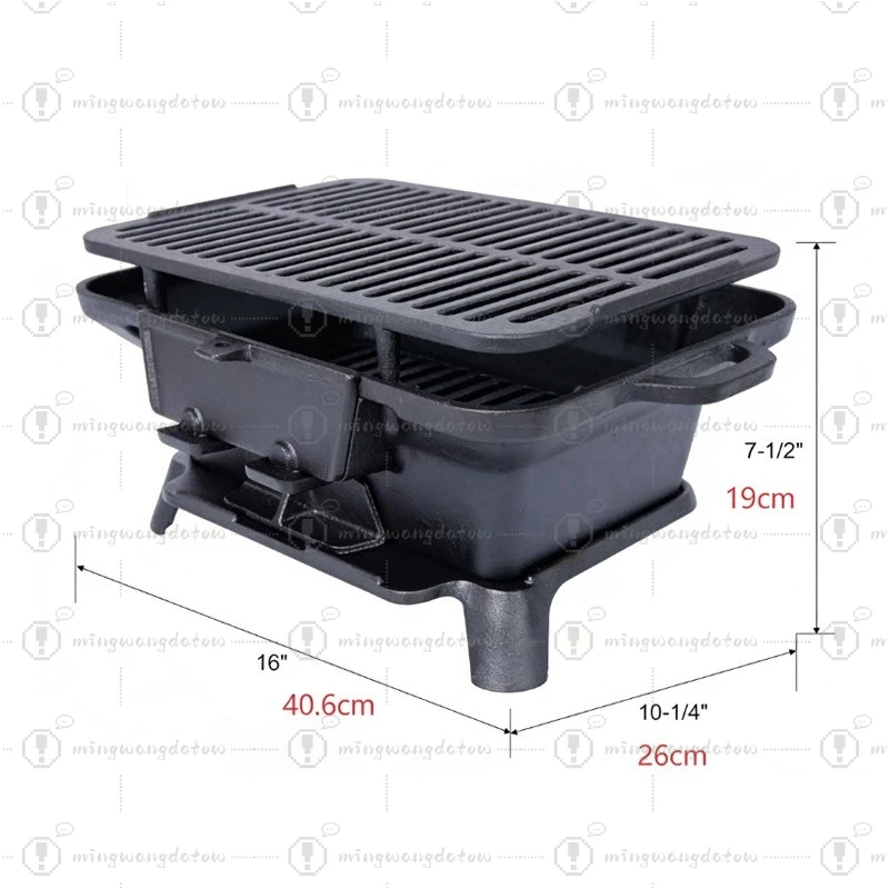 Gusseisen-Holzkohlegrill Unbeschichtet mit Grillrost Verstärkter BBQ-Ofen für Outdoor-Camping und Teezubereitung zu Hause Image