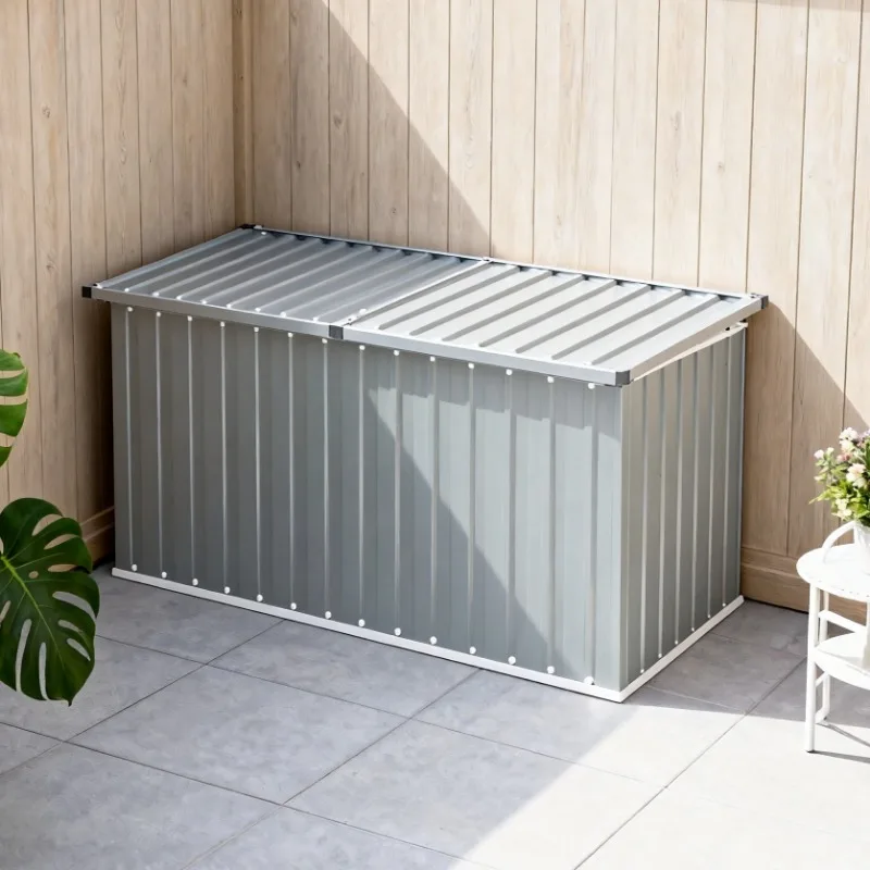 Boîte de rangement de jardin grise et organisateur extérieur, conteneurs de rangement, 149×99×93 cm, idéal pour patio, balcon et jardin, rangement spacieux pour coussins, outils de jardin et divers