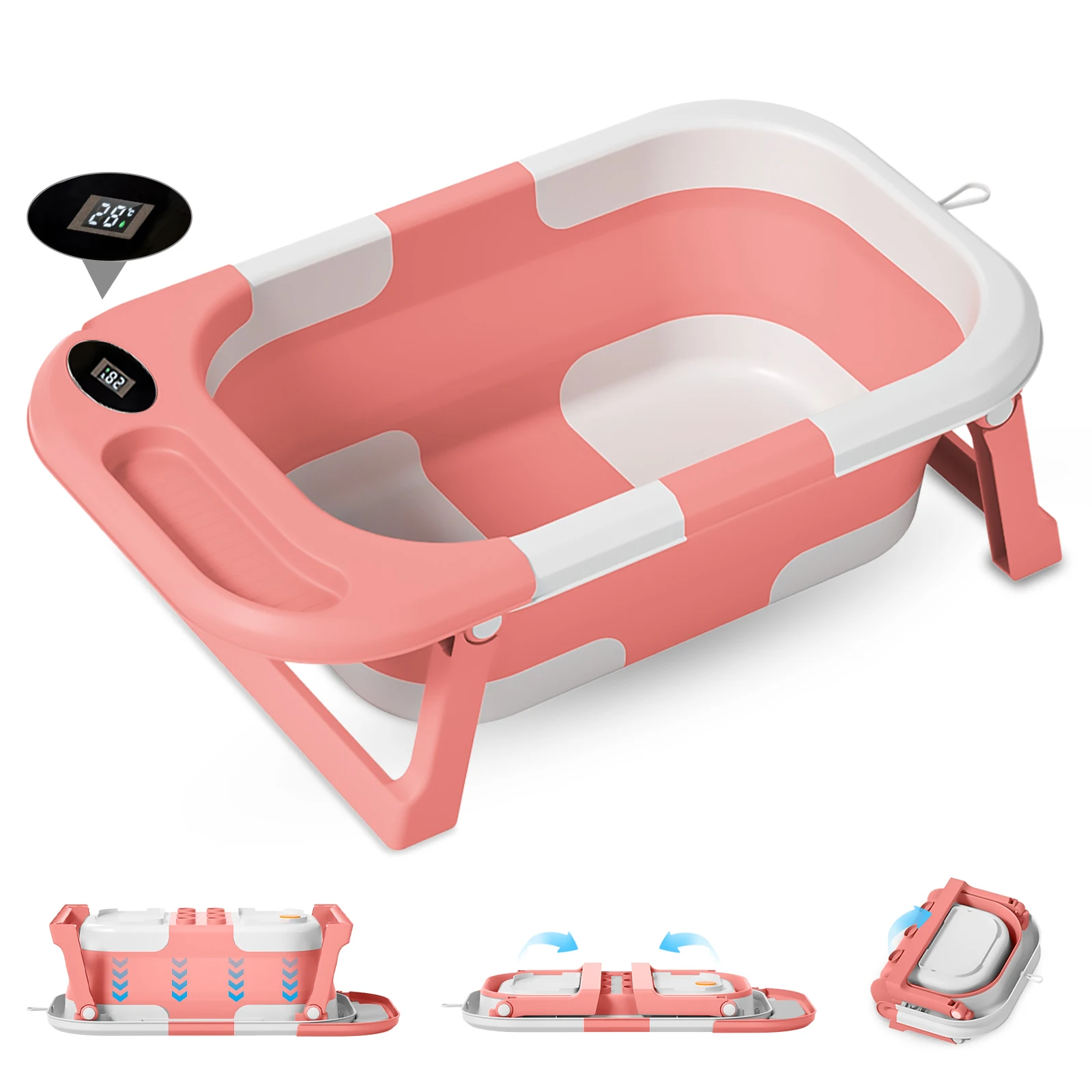Neugeborenen-Badewanne mit Abflussloch, faltbare Kleinkind-Badewanne mit weichem Kissen, tragbare Reise-Badewanne mit integriertem Anti-Rutsch-System. Image