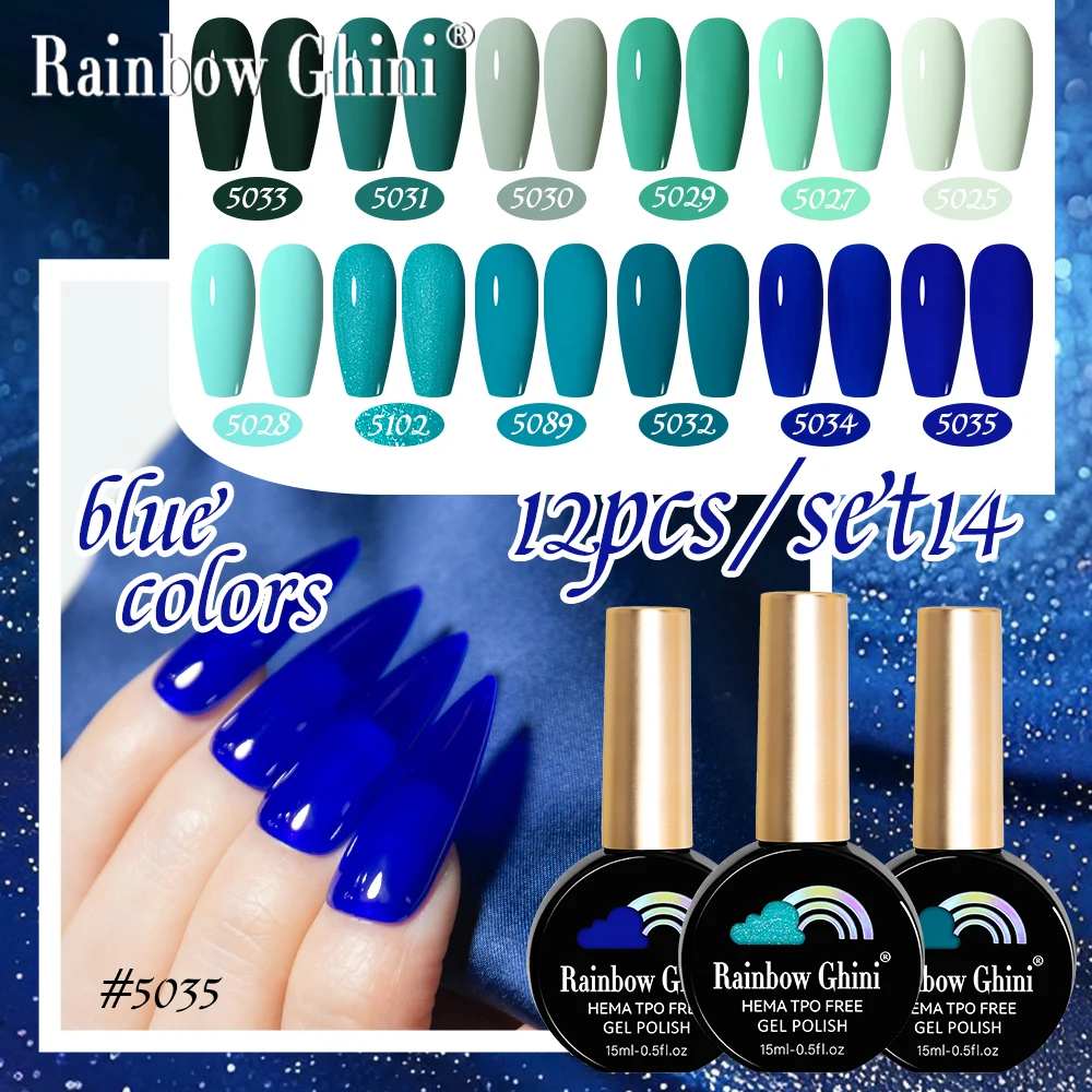Rainbow Ghini 15ml 4/8/12 Stück Neon Langanhaltender Nagellack Set Mintgrün & Nebelblau Farbe Soak-Off UV-Gel Lack TPO Hema-frei Image