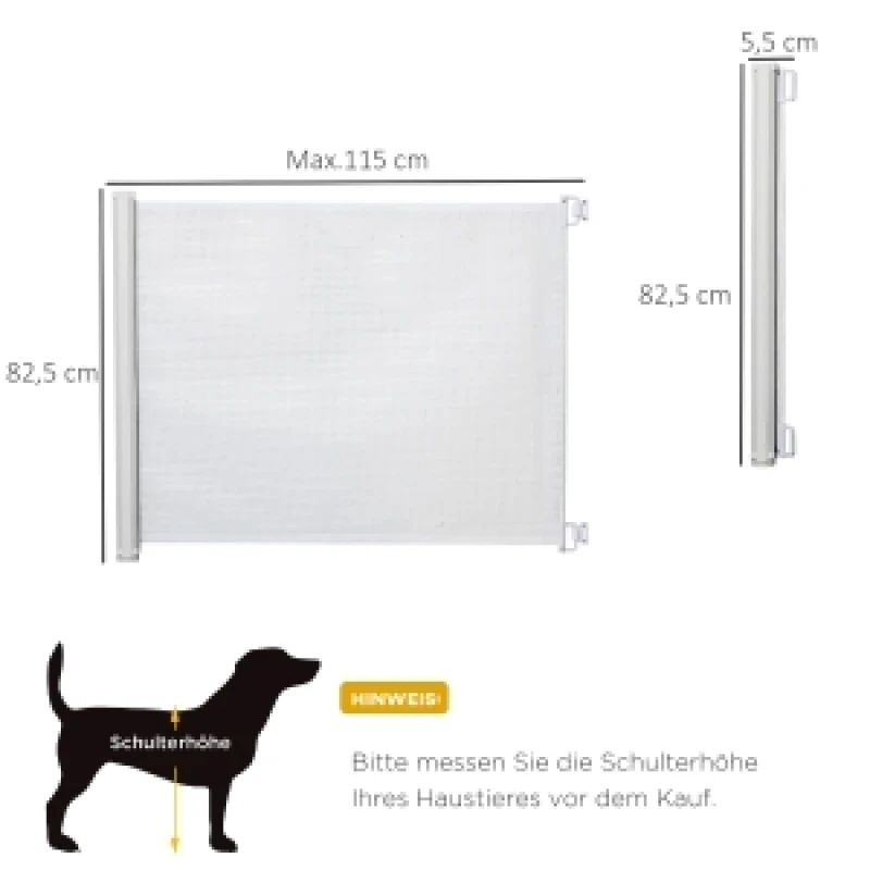 Treppenschutzgitter ausziehbar, Türschutzgitter, Sicherheitsabsperrung aus PVC, weiß, 115x82,5 cm, für Kinder & Haustiere, 2-in-1-Türstopper, faltbar