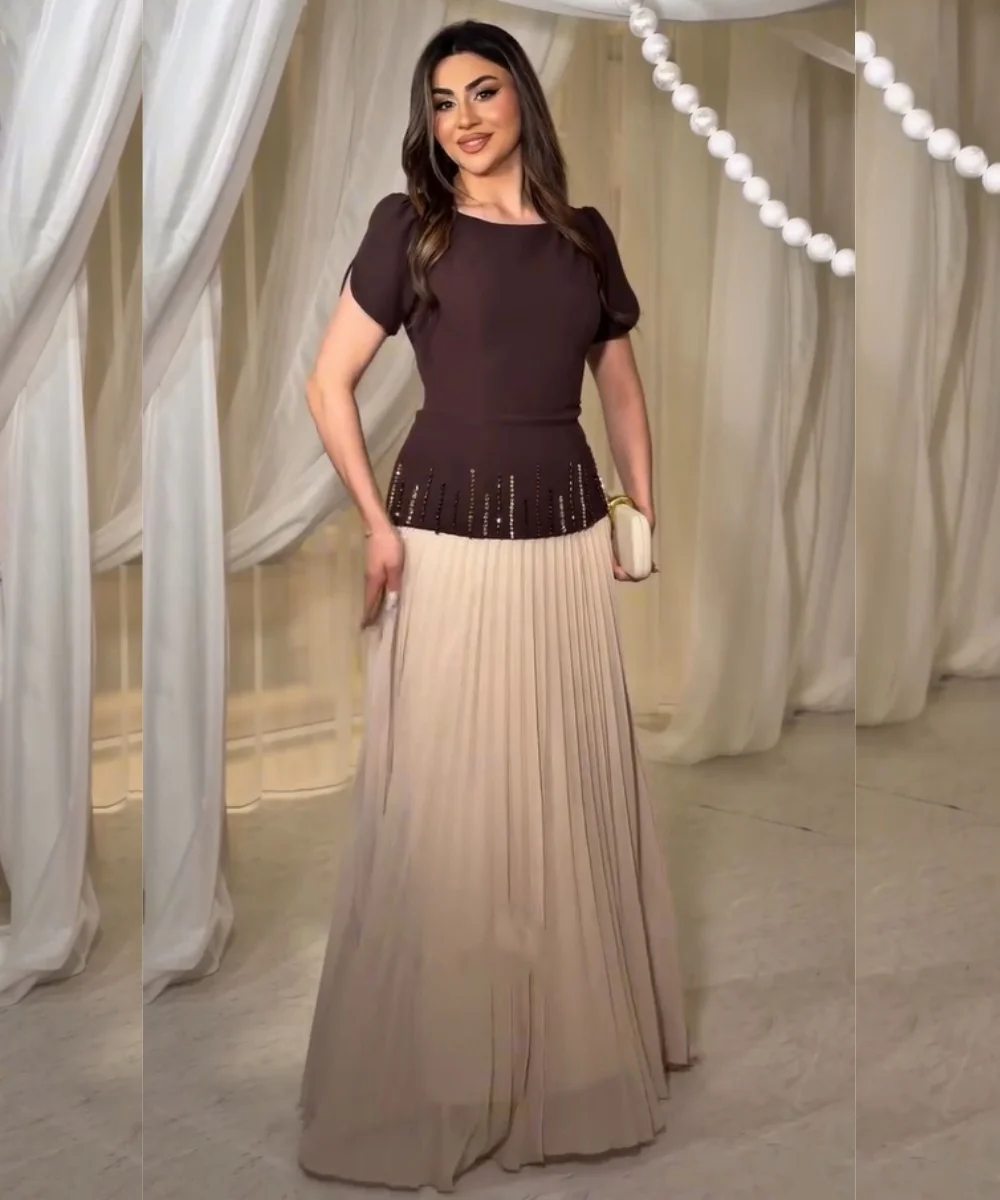 Customized Chinese Style Jersey Pleat Sequined A-line Scoop Neck Long Bespoke Occasion Evening Dresses Classic