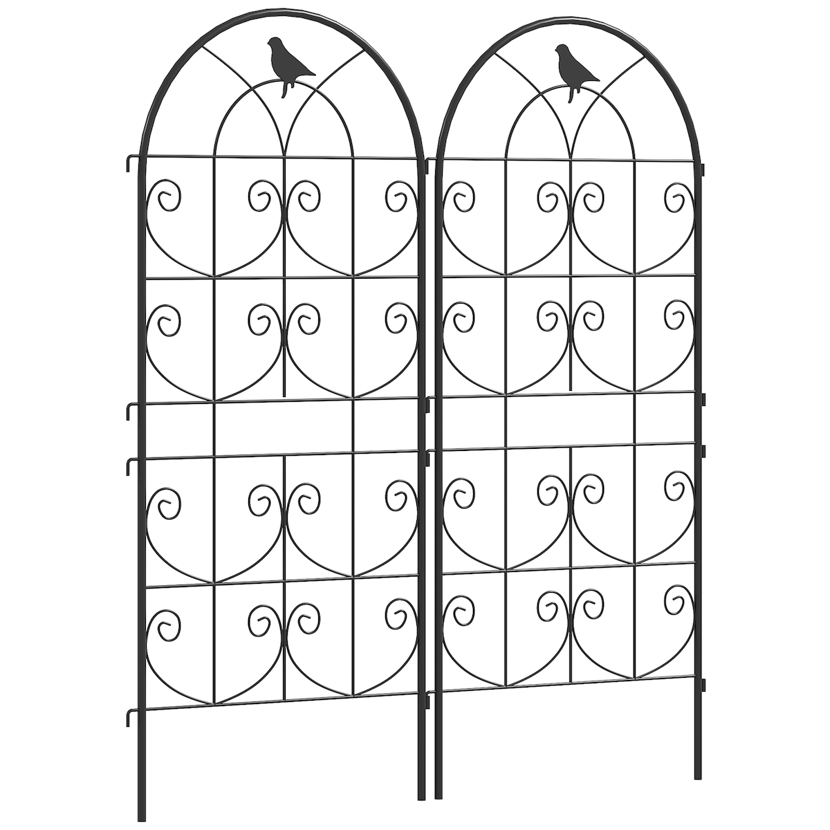 OKWISH Rankgitter Metall Schwarz 50x120 cm, 2er-Set, pulverbeschichtet, mit Vogelmotiv, Rankhilfe zum Stecken oder zur Wandmontage Image