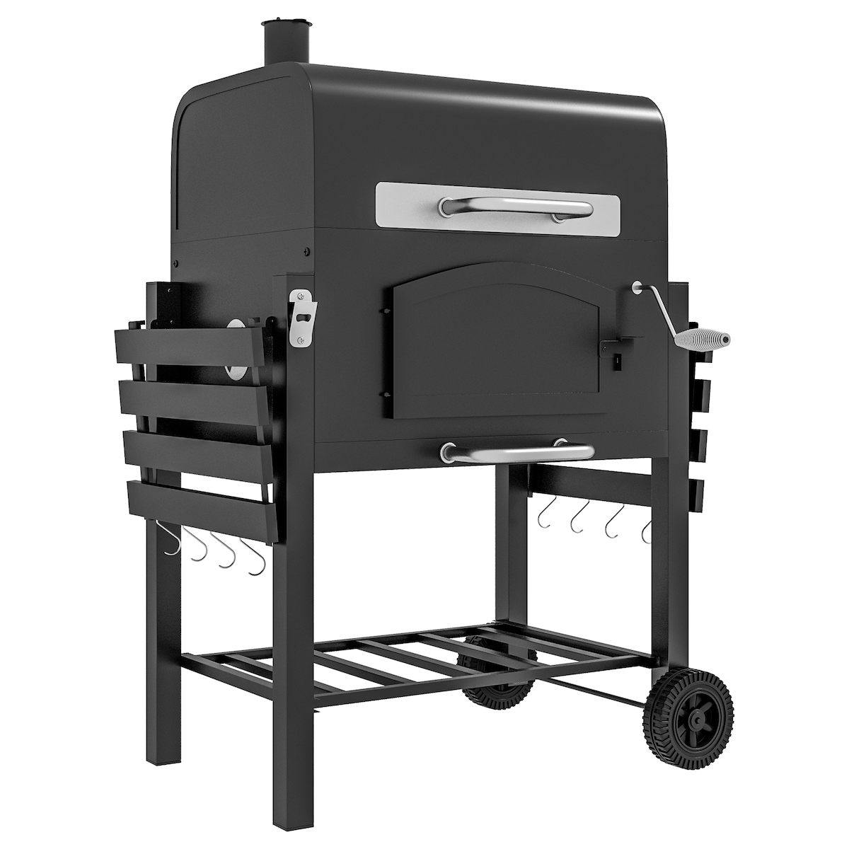 STILVORA Holzkohlegrill Metall Schwarz 124x66x112 cm mit Deckel, Smoker, Seitenablagen Image