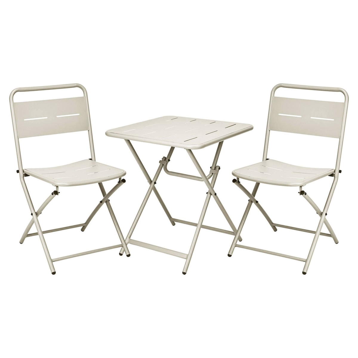 WellHome - Set aus Tisch Ø60cm und 2 klappbaren Gartenstühlen aus Stahl in der Farbe Beige Image
