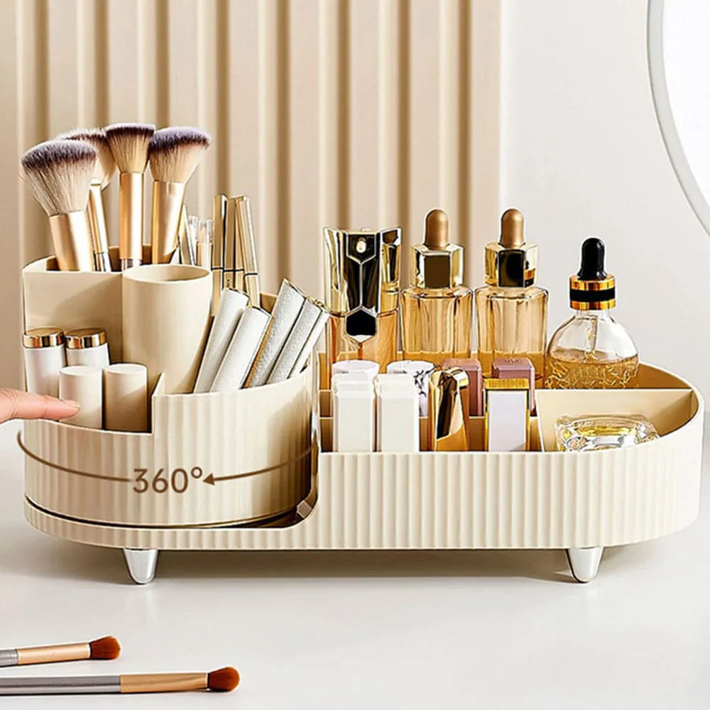 Kosmetik-Aufbewahrungsregal mit drehbarer Basis und geteilten Fächern für kosmetische Aufbewahrungsboxen, für Lippenstift, Aufbewahrungsbox für Hautpflege Image