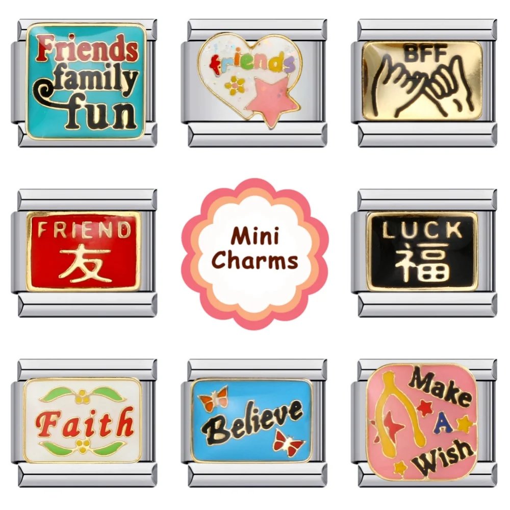 Mode bunte Glasur Freunde Glück glauben Charms italienische Links 9mm Armbänder Armreif Edelstahl DIY Herstellung Schmuck Image