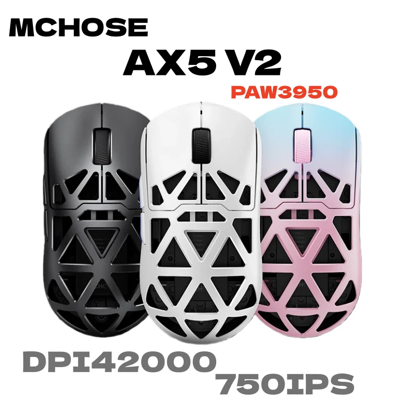 MCHOSE AX5 V2 Kabellose Gaming-Maus, 8 kHz, Polling PAW 3950, 42000 DPI, optischer Sensor, 56 g, Tri-Mode, 130 Stunden Akku, Magnesiumlegierung Image