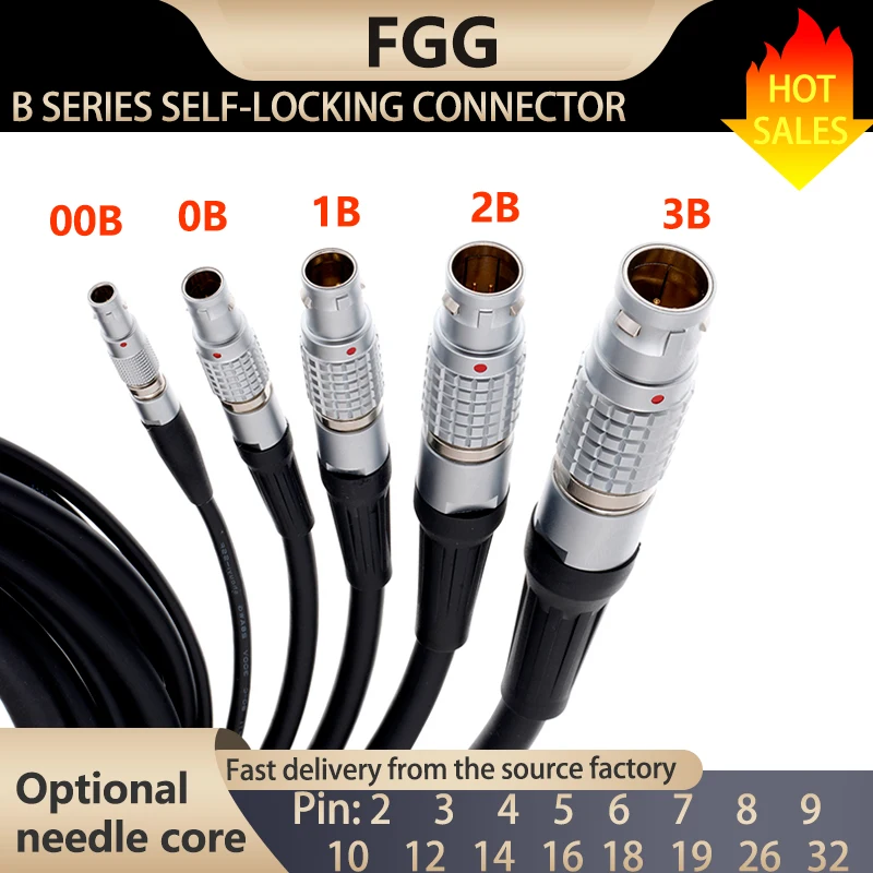 FGG-Stecker mit geschirmten und ungeschirmten Kabeln 00B, 0B, 1B, 2B. Geschweißter 2-32-poliger Push-Pull-Selbstverriegelungs-Steckverbinder für die Luft- und Raumfahrt Image
