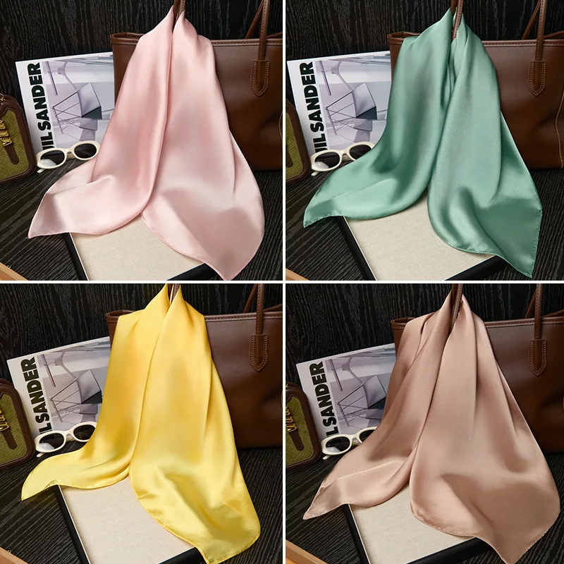 70*70cm Einfarbiger Haarschal für Damen Neuer Frühling Sommer Dünner Seidenschal Trendiger Vielseitiger Schal Kopftuch Weiblicher Hijab Halstuch Image