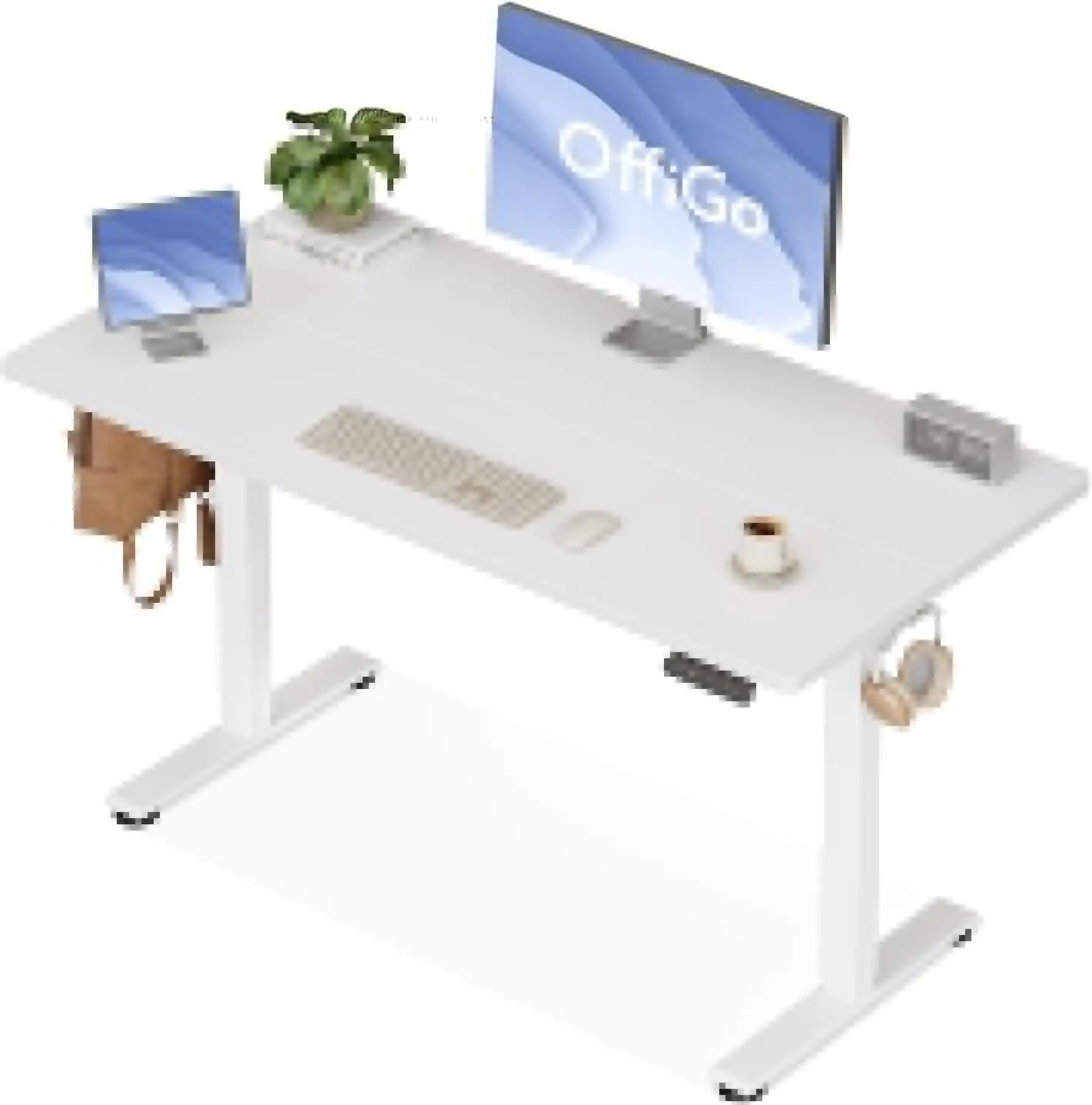 Offigo Höhenverstellbarer Schreibtisch, 120cm Elektrischer Schreibtisch, Ergonomischer Tisch mit Speicherfunktion, Gaming-Tisch Höhenverstellbar, Moderner Home-Office-Computertisch, Weiß