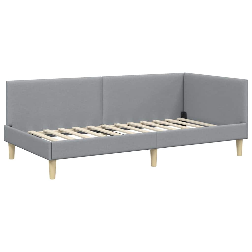 vidaXL Eckbettgestell Hellgrau 90 cm x 200 cm Stoff und Sperrholz Image