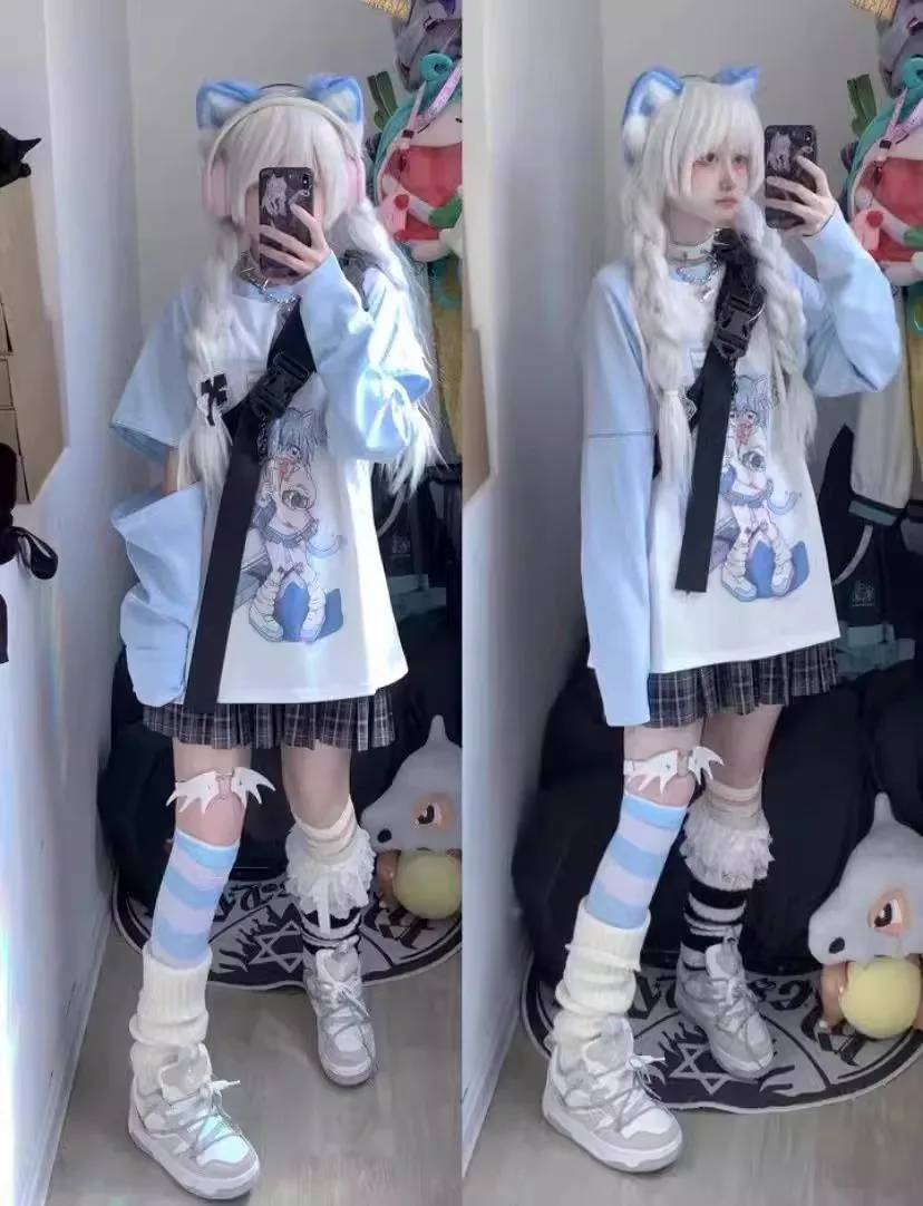 Vêtements japonais pour femmes, t-shirts à manches amovibles, vêtements féminins à manches courtes et longues, vêtements d