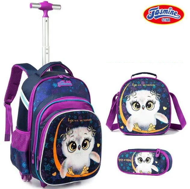 Sac à dos roulant pour garçons, ensemble de sacs d'école, sac à déjeuner, sac à dos d'école à roulettes pour enfants, sac d'école pour filles avec roulettes