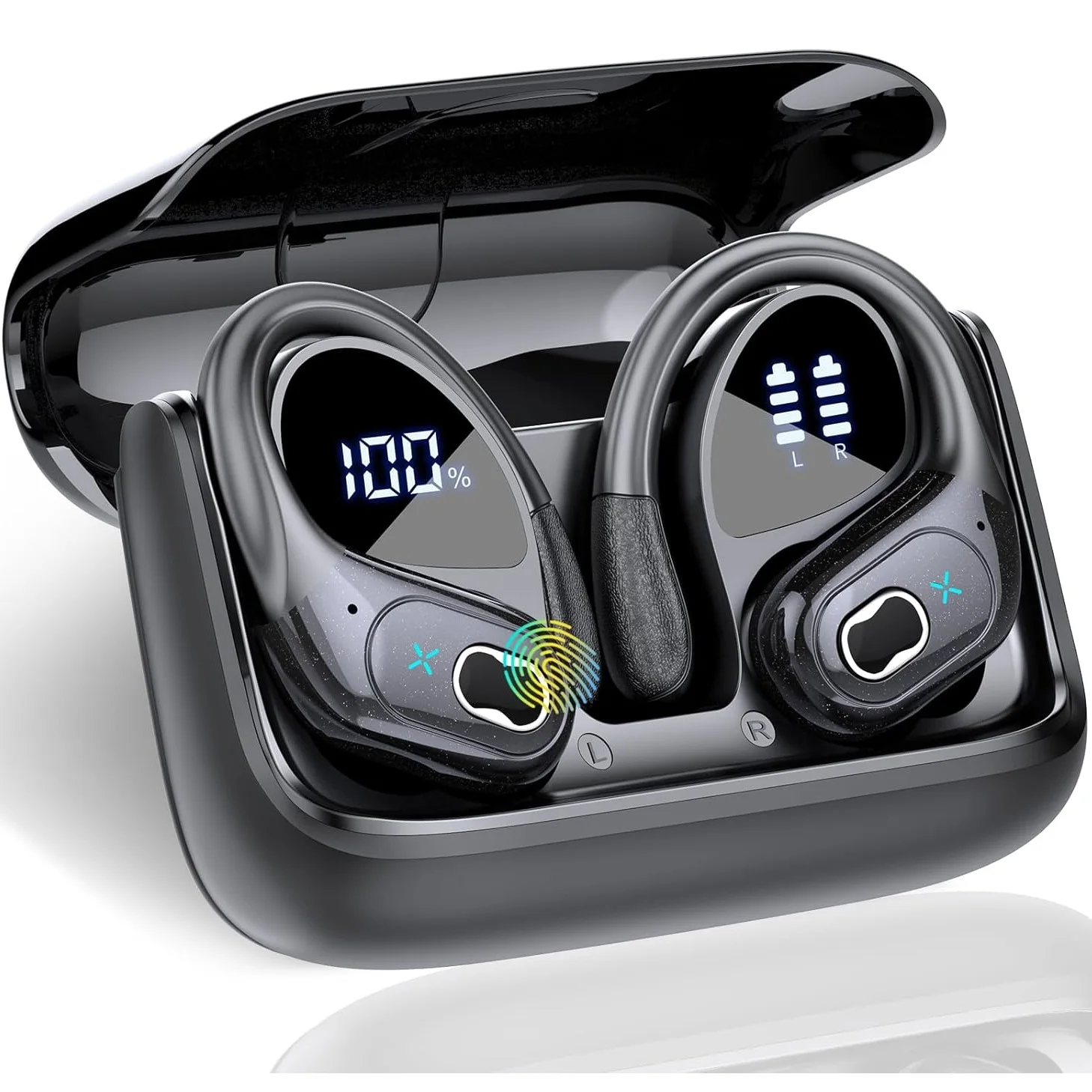 Ecouteurs Bluetooth sans Fil Sport, 75H Ecouteurs Bluetooth 5.4 HiFi Stéréo, Oreillette Bluetooth avec Réduction de Bruit ENC Mic, Écran LED, IP7 Étanche Casque Bluetooth pour Running/Gym