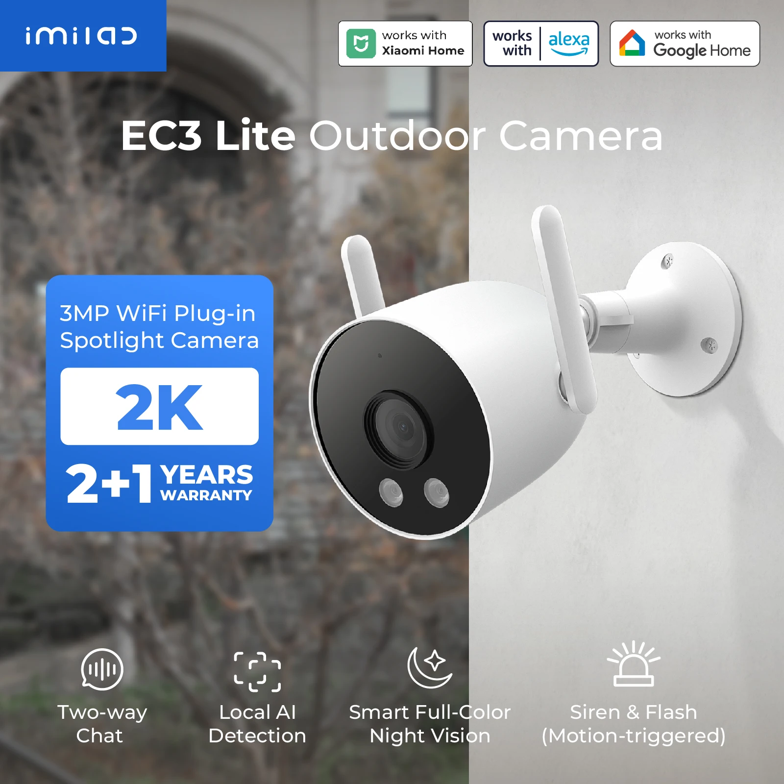 IMILAB-Caméra de sécurité à domicile EC3 Lite, Webcam, Vision nocturne, Détection humaine, Sécurité extérieure, Sécurité, Protection, 2K, HD, WiFi, IP, Sirène intelligente, Document, CCTV