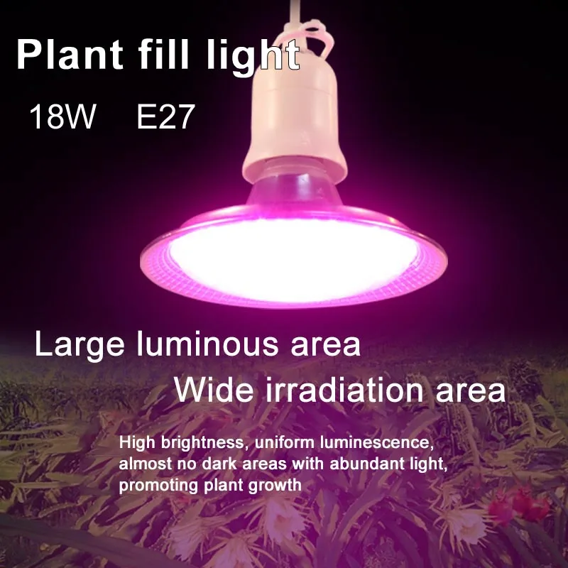 Lampe E27 18W lampe de croissance des plantes légumes fruits et légumes lampe de remplissage de lumière solaire intérieure plein spectre lampe succulente lampe de remplissage de lit de fleurs lampe fruit hangar lampe