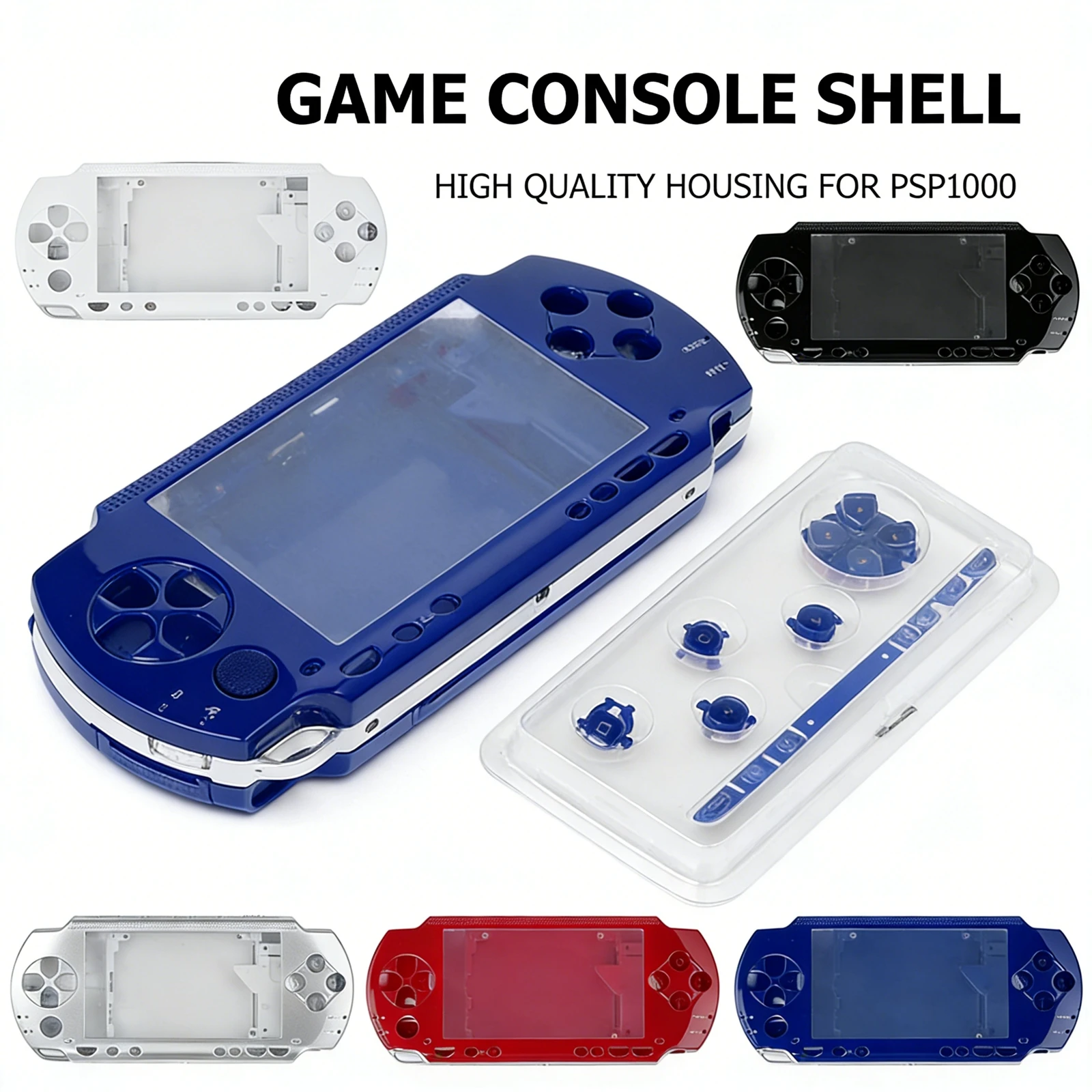 Coque de console de jeu portable avec boutons, coque de protection, jeu de vis pour accessoires de console de jeu Sony PSP1000