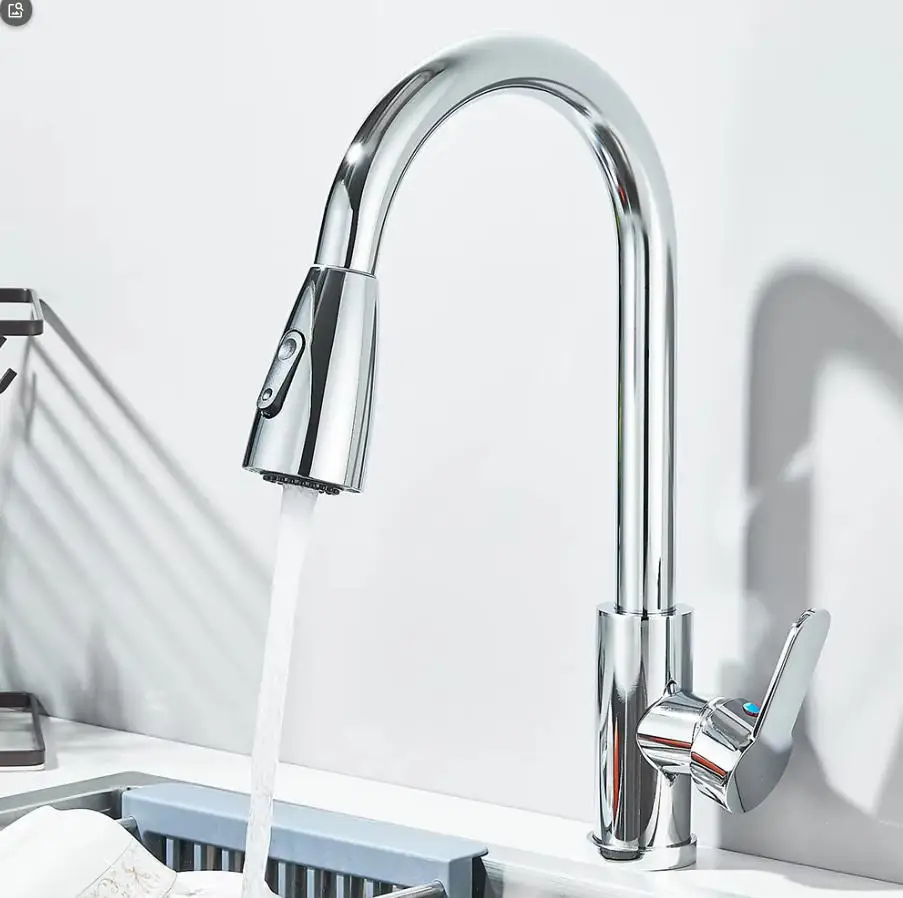 Robinet de cuisine extractible en chrome poli, mitigeur de cuisine extractible, robinet de cuisine en acier inoxydable 304, robinet de cuisine chaud et froid