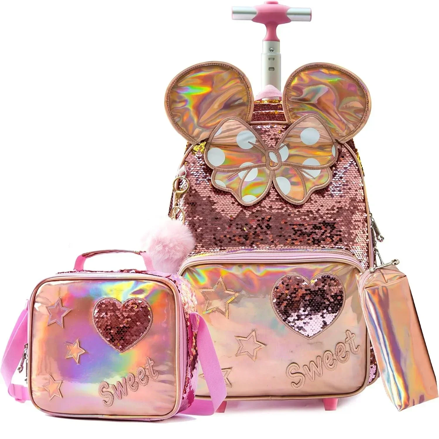 Sac à dos roulant pour filles, pour enfants de l'école primaire, ensemble de sacs d'école à roulettes avec sac à déjeuner, sac à livres de voyage léger et Durable Mochila