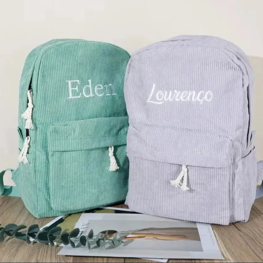 Sac d'école pour enfants Sac à dos personnalisé pour tout-petits Nom brodé Sac à dos en velours côtelé pour enfant Cadeau d'anniversaire Sac pour ordinateur portable Retour à l'école