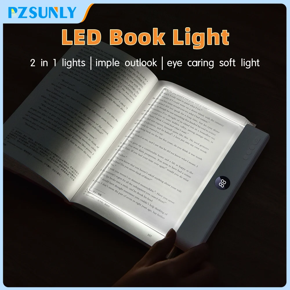 Lampe de lecture LED rechargeable, lampe de lecture plate LED transparente, protection des yeux, 3 couleurs, minuterie, lampe de lecture, lampe de chevet, lampe de nuit