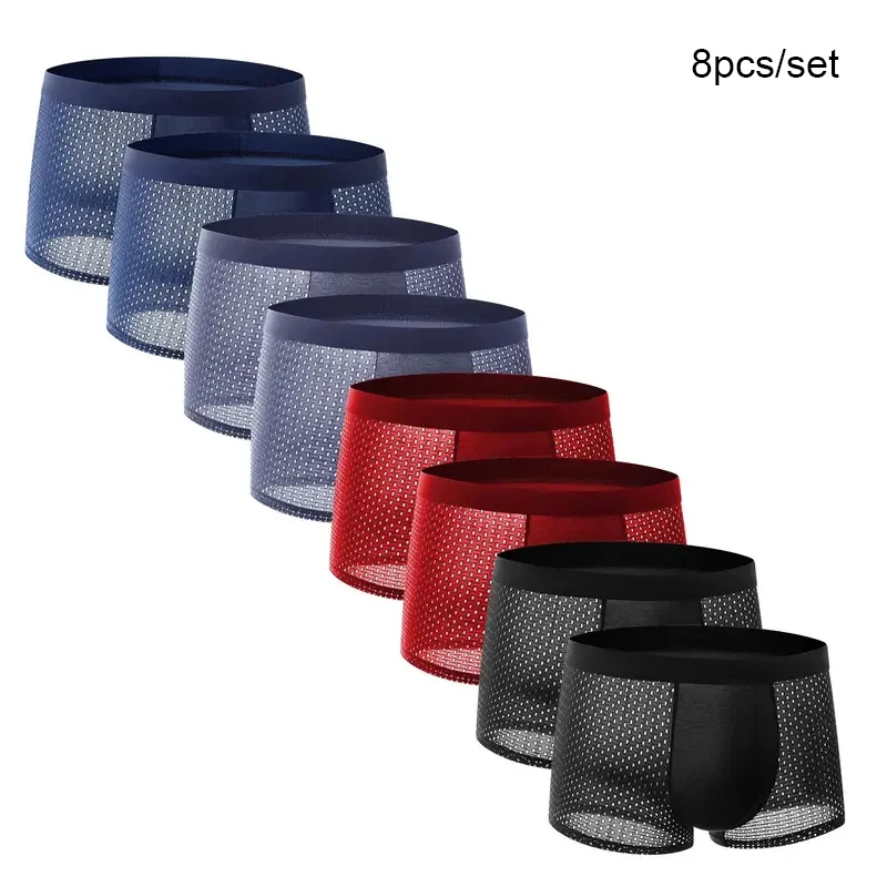 8 pièces/ensemble culottes pour hommes maille de soie glacée sous-vêtements pour hommes respirant sous-vêtements pour hommes culottes de mode mâle couleur unie Boxer Shorts