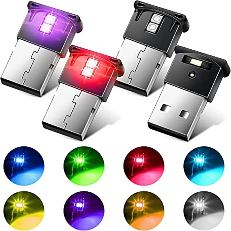 Mini lumière de voiture LED USB, lumière intérieure automatique, lumière d'éclairage de secours, lumière RVB, lampe décorative colorée automatique, accessoire de voiture