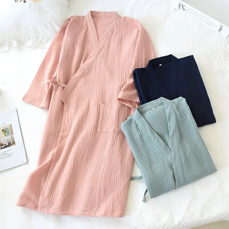 Peignoir en pansement 100% coton pour femme, kimono de style japonais, chemise de nuit fine pour femme, robe pour homme, pyjama de service à domicile, printemps, été, 2022