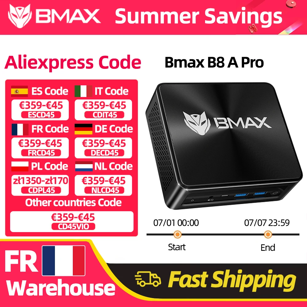 Mini PC BMAX B8 A Pro, processeur AMD Ryzen 7 8745Hs, carte graphique AMD Radeon 780M, 16 Go de RAM, 512 Go de SSD, Windows 11, Wifi, Bluetooth, USB, HDMI, Type-C, DP
