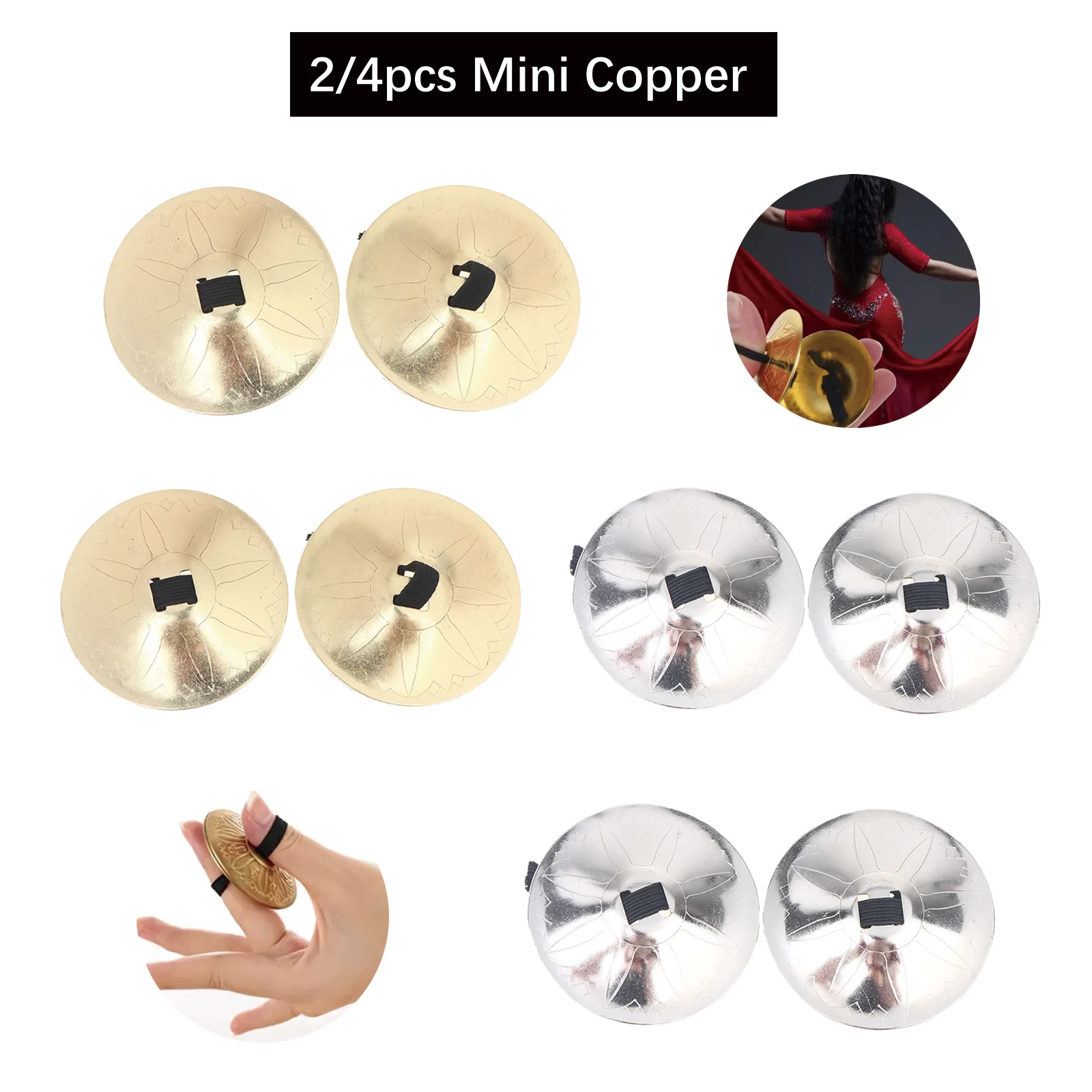 Miwayer 2/4 pièces Cymbales à doigts en cuivre de qualité supérieure, mini-cymbales, instrument de musique professionnel pour la danse du ventre, accessoires de danse
