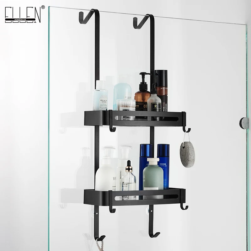 Étagères de bain suspendues noires, organisateur d'étagère de salle de bain, porte-shampooing sans clous, étagère de rangement, support de panier de salle de bain EL5018